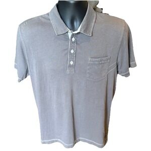 Men's Billy Reid Polo Shirt Large Grey Garment Dye Organic Cotton Pocket Casual